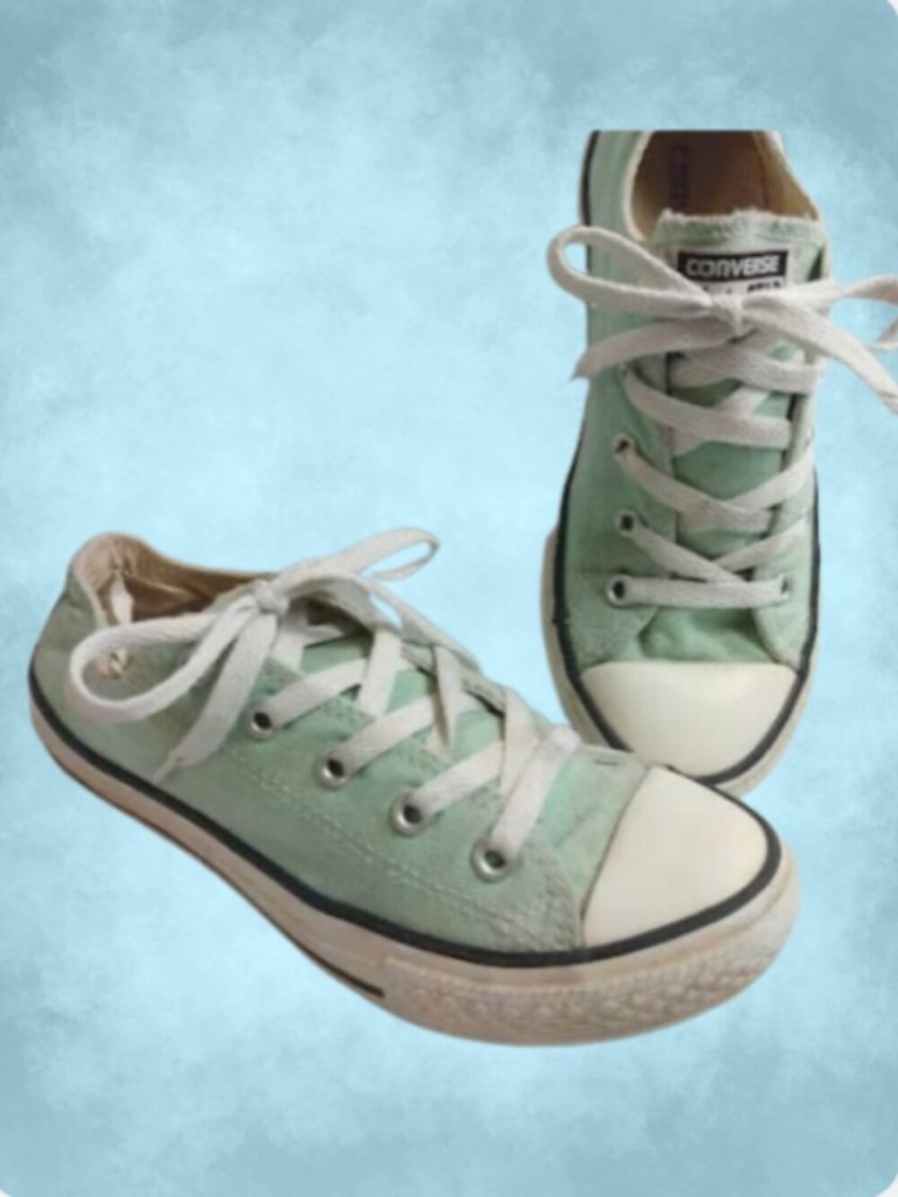 Converse All Star Low Top Pastel Green Sneakers Shoes 2 Kids Skate Streetwear - Picture 8 of 8